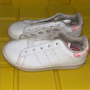 Adidas Kids White Sneakers with Pink Floral Accents